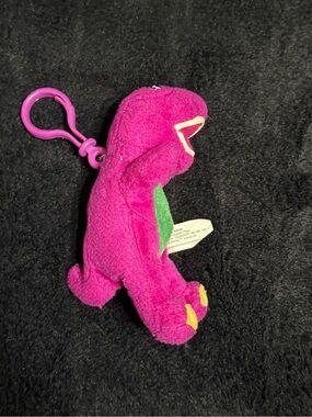Vintage Barney Purple Dinosaur Plush Clip On Keychain Toy Lyons Partnership